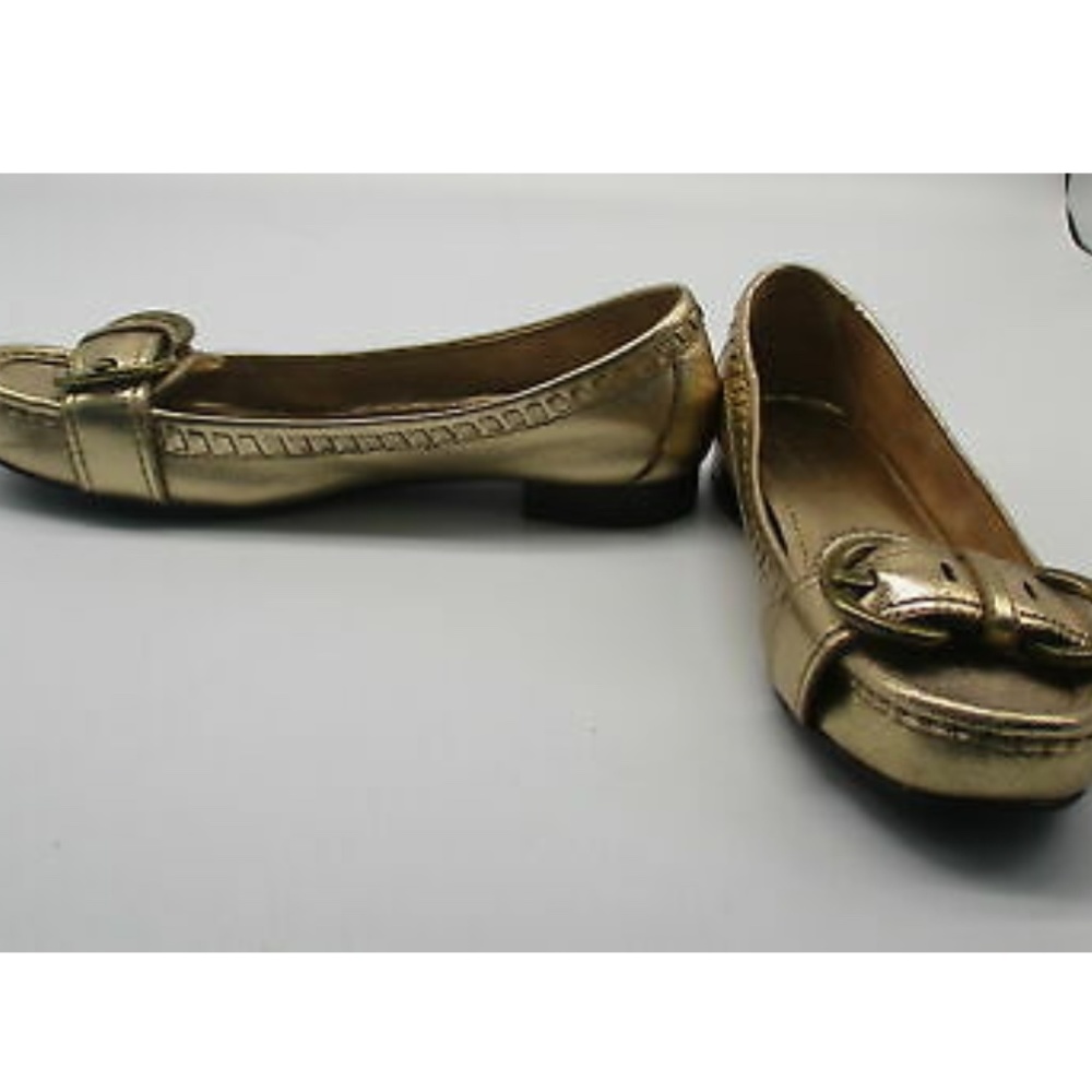 Coach Gold Metallic Leather Loafers w/ Buckle - Picture 2 of 5